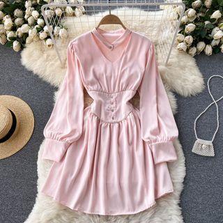 V-neck Halter Cutout Long-sleeve Dress