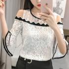 Cut Out Shoulder 3/4 Sleeve Lace Blouse