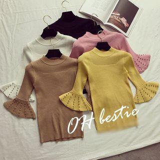 Embellished Cuff Bell-sleeve Knit Top