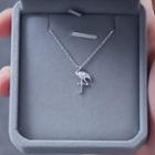 925 Sterling Silver Rhinestone Flamingo Pendant Necklace Flamingo Necklace - One Size