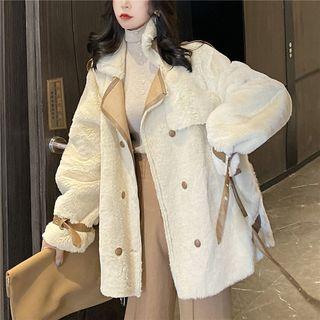 Faux Shearling Double-breasted Jacket As Shown In Figure - One Size