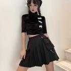 Short-sleeve Frog-buttoned Top / Mini Pleated Skirt
