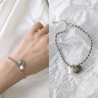 925 Sterling Shell Pendant Bracelet S007 - Silver - One Size