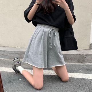 Plain Elastic Waist A-line Sweat Pants