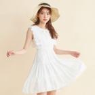 Lace Trim Sleeveless A-line Dress Off-white - One Size