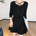 Set: Cross Front 3/4-sleeve Top + A-line Mini Skirt