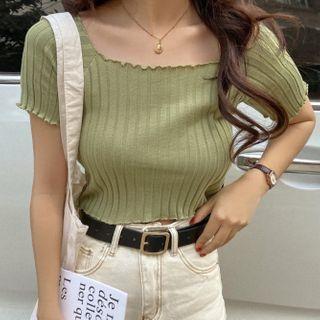 Off-shoulder Ribbed Cropped Knit Top