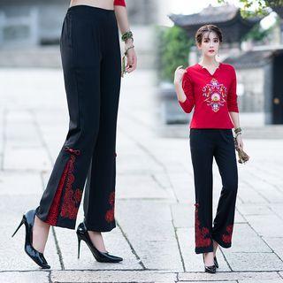 Boot-cut Embroidered Pants