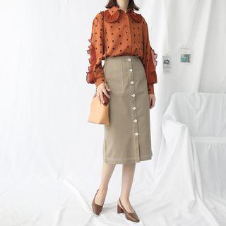 Button Detail High Waist A-line Skirt