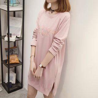 Letter Embroidered Long-sleeve T-shirt Dress
