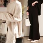 Set Of Two: Plain Knit Sweater + Tie-waist Wide-leg Pants