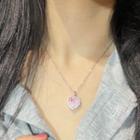 Heart Rhinestone Pendant Alloy Necklace 1 Pc - Silver & Pink - One Size
