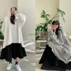 Raglan-sleeve Two-tone Flared Long Hoodie Dress