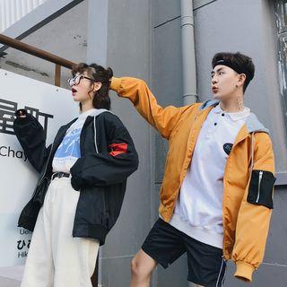 Couple Matching Lettering Hooded Bomber Jacket