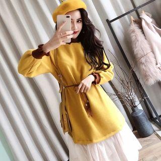 Mock Neck Ruffle Trim Long-sleeve Midi Dress