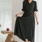 Open-placket Tie-waist Maxi Dress