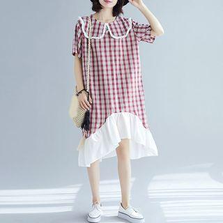 Panel Plaid Peter Pan Collar Dress