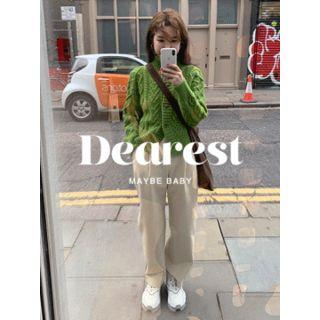Turtle-neck Cable-knit Cardigan One Size