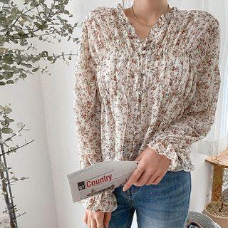 Band-trim Floral Print Blouse