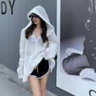 Long-sleeve Frayed Hoodie White - One Size