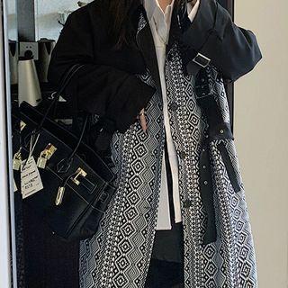 Patterned Midi Coat Black & White - One Size