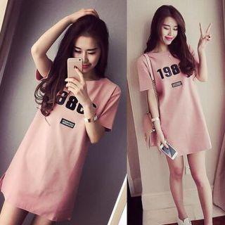 Short-sleeve Number Mini T-shirt Dress