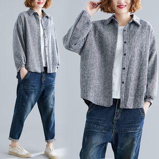 Striped Lantern-sleeve Shirt Gray - F