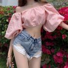 Wide-sleeve Cropped Blouse Pink - One Size