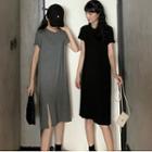 Short-sleeve Slit-hem Shift Dress