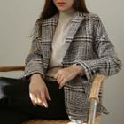Single-button Plaid Tweed Jacket