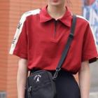 Half-zip Lettering Panel Short-sleeve Top