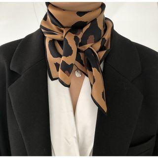 Leopard Print Silk Scarf Brown - 65x65cm - D703y