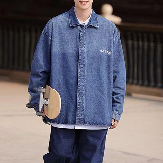 Long Sleeve Lettering Embroidered Denim Shirt