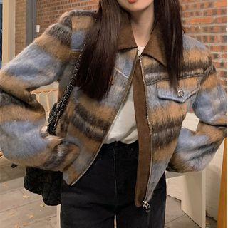 Collared Color Block Zip-up Jacket