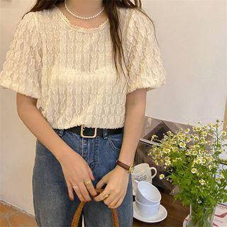 Plain Round-neck Lace Short-sleeve Top