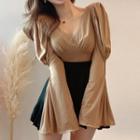 Long-sleeve V-neck Top / Mini A-line Skirt