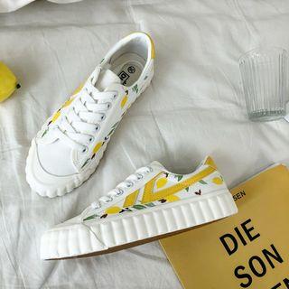 Printed Canvas Platform Sneakers