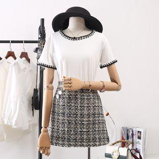Contrast Trim Short-sleeve Blouse White - One Size