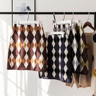 Argyle Straight-fit Knit Skirt