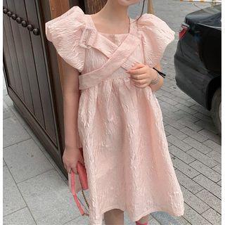 Short-sleeve Plain Dress Pink - One Size
