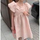 Short-sleeve Plain Dress Pink - One Size