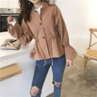 Bell-sleeve Buttoned Drawstring Jacket