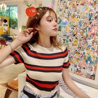 Striped Short-sleeve Knit Crop Top
