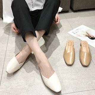 Faux Leather Block Heel Slide Pumps
