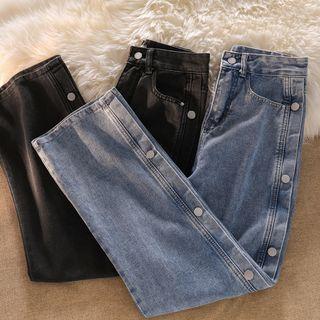 Side-button High Waist Wide Leg Jeans