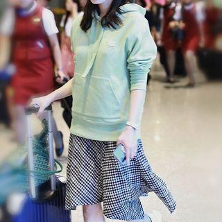Hoodie / Plaid Midi Skirt