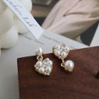 Non-matching Alloy Faux Pearl Heart Dangle Earring 1 Pair - One Size