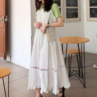 Short-sleeve T-shirt / Spaghetti Strap Perforated Midi Dress