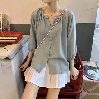 Long-sleeve Buttoned Sheer Top