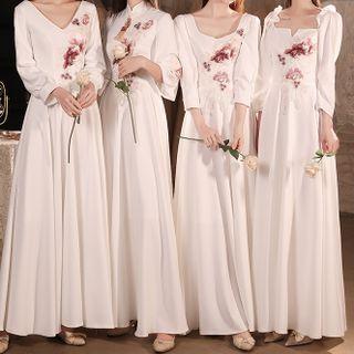 Floral Embroidered A-line Chinese Bridesmaid Dress (various Designs)